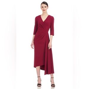 Kay Unger Classic Elegant Deep‎ Red Cocktail 3/4 Sleeve Dress Sz 4